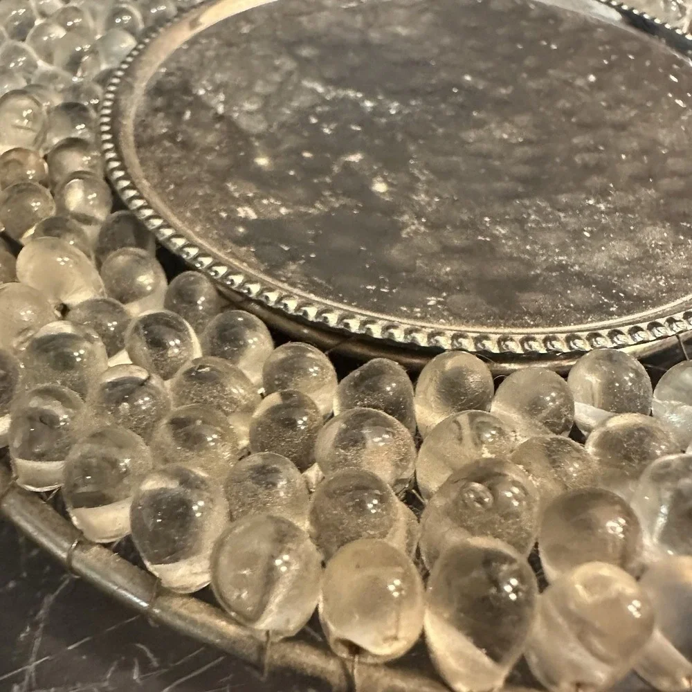 Round Clear Beaded Silver Hammered Plate for Pillar Candle Holder India 5.5